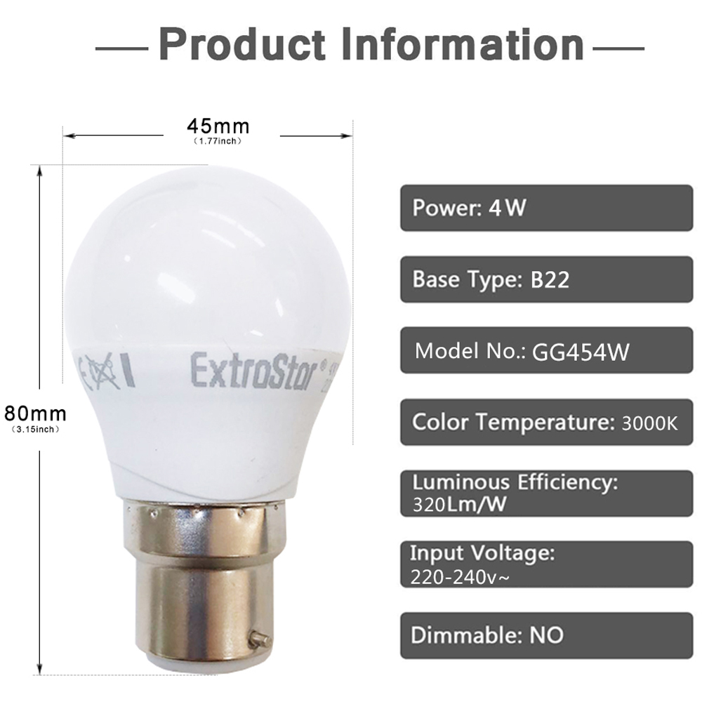 ExtraStar 10 Pack B22 4W Warm White Ball LED Light Bulb Image 4