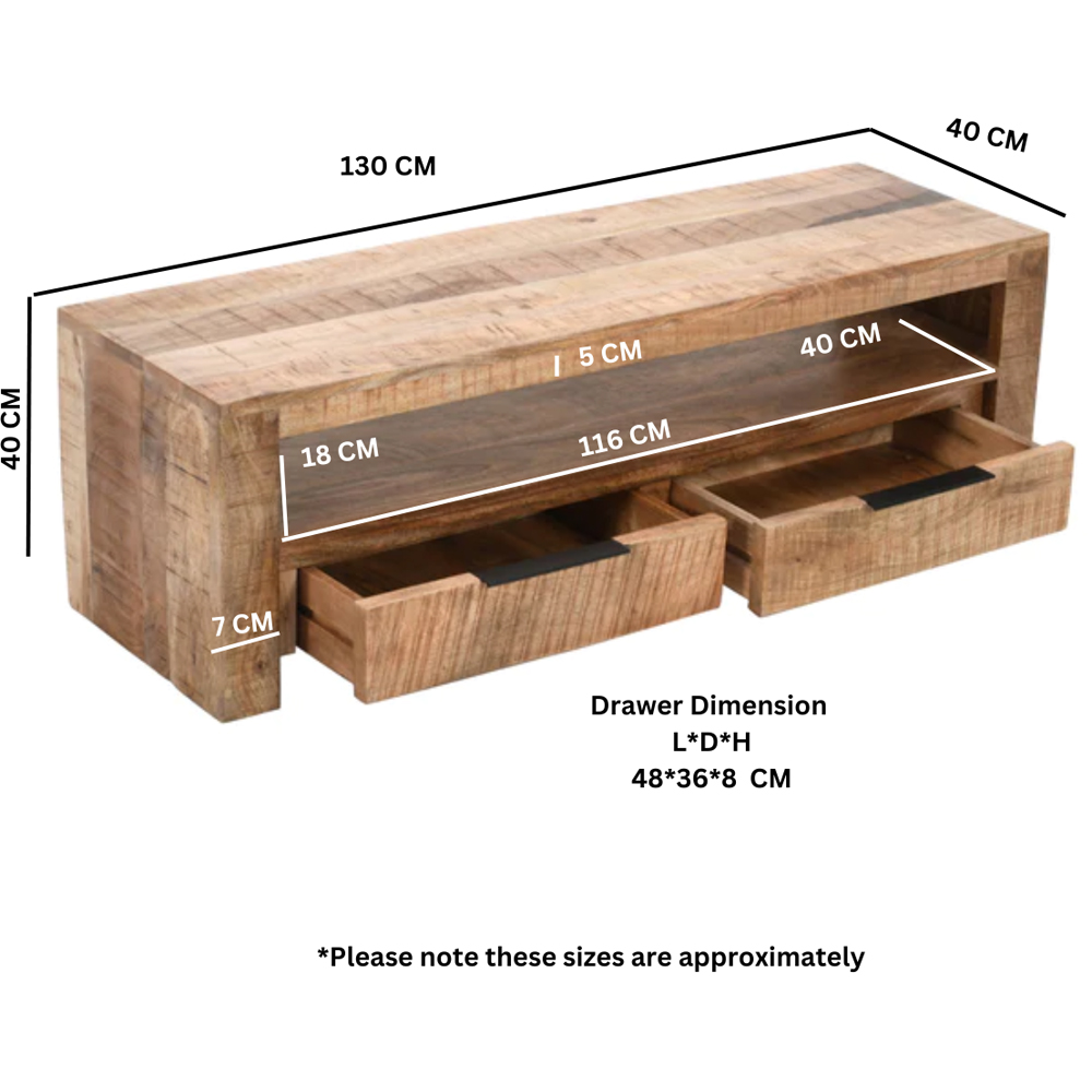 Brooklyn Surrey 2 Drawer Single Shelf Solid Wood TV Unit Image 6