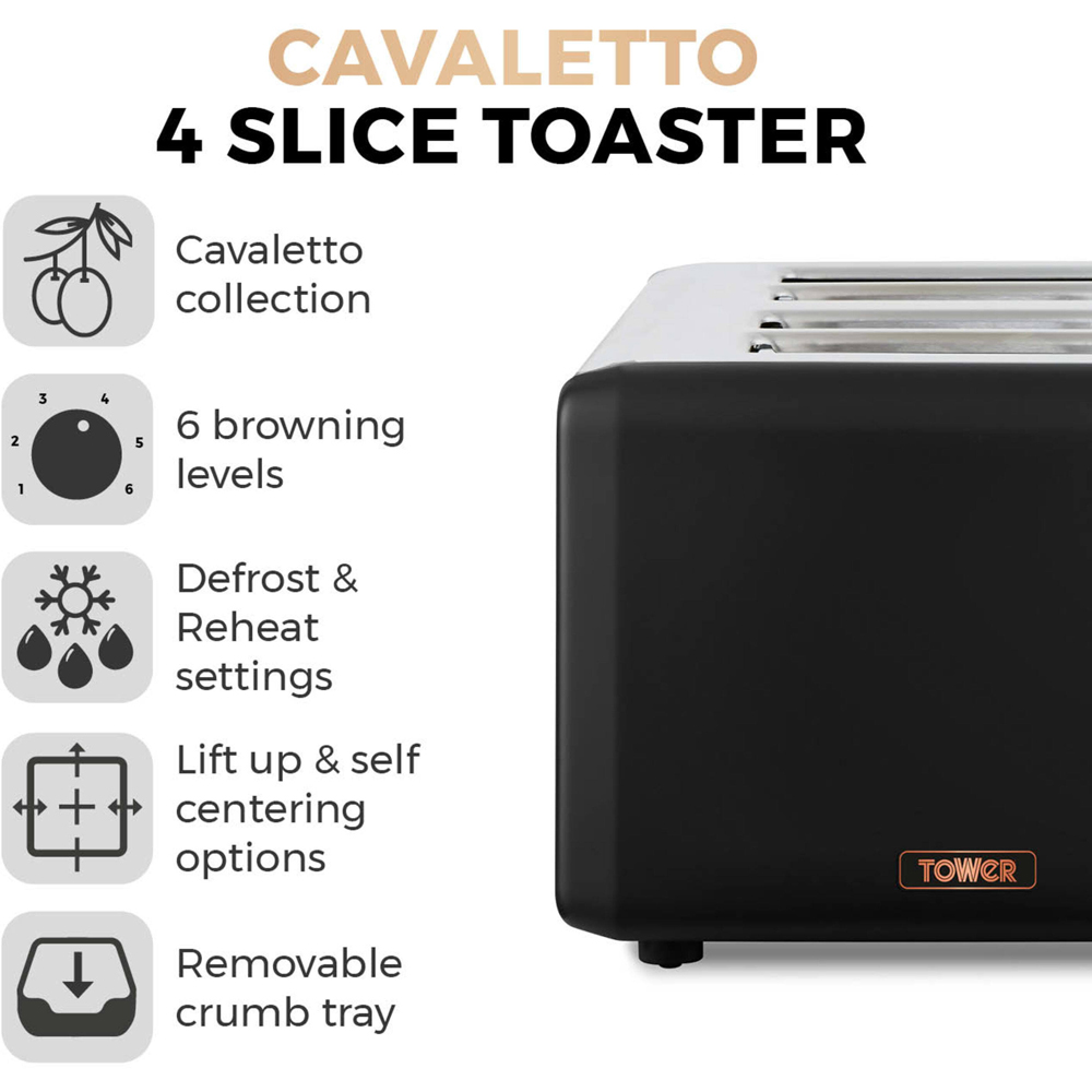 Tower Cavaletto EEJB263 4 Slice Toaster with 1.7L Kettle and 4.3L Manual Air Fryer Set Image 7