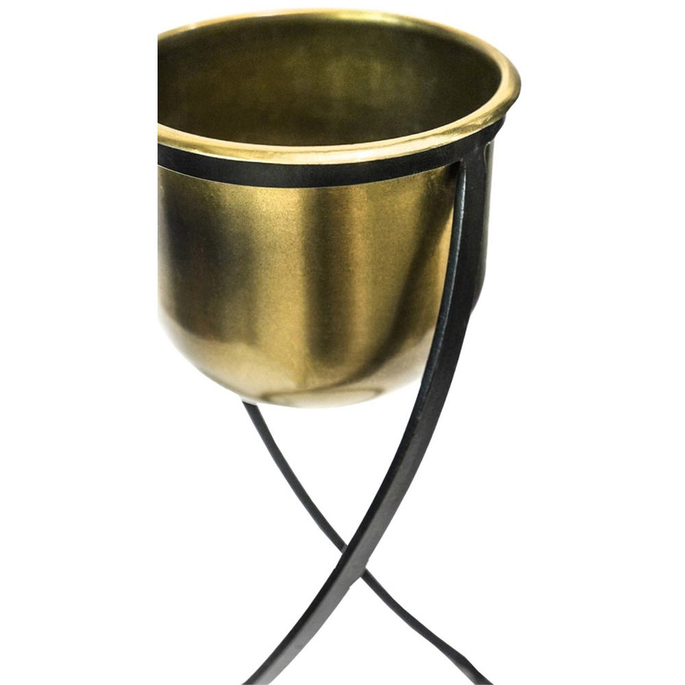 Ivyline Kensington Brass Metal Indoor Round Planter with Stand 14cm Image 3