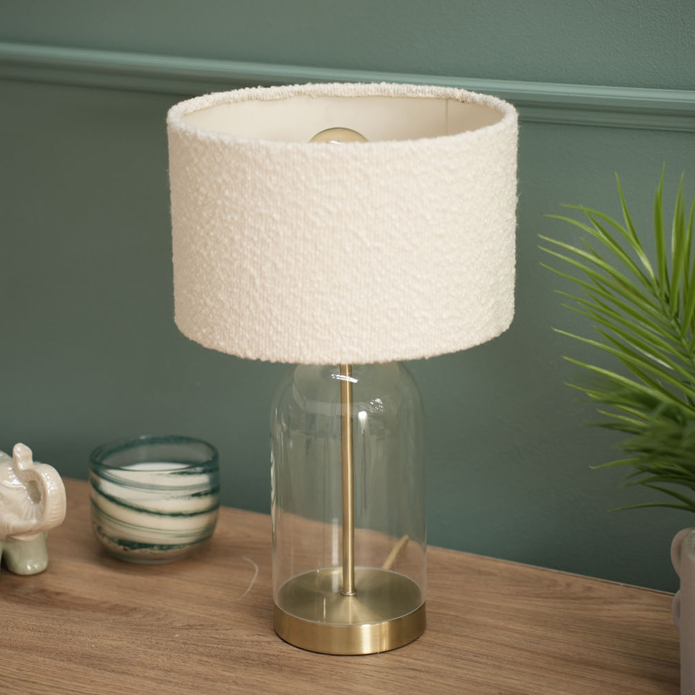 ValueLights Jessy Gold and Cream Boucle Shade Glass LED Table Lamp Image 5