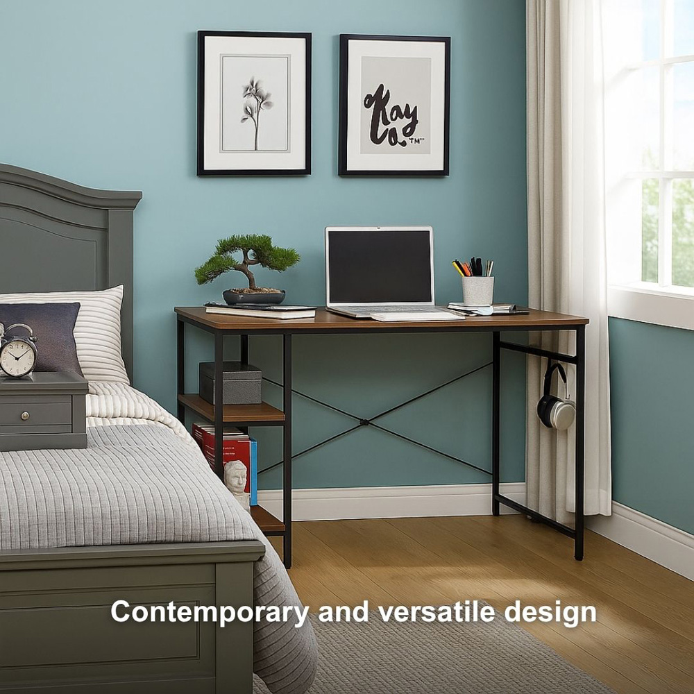 Home Source Stanton 2 Shelf Computer Desk with Hook Grey Image 5