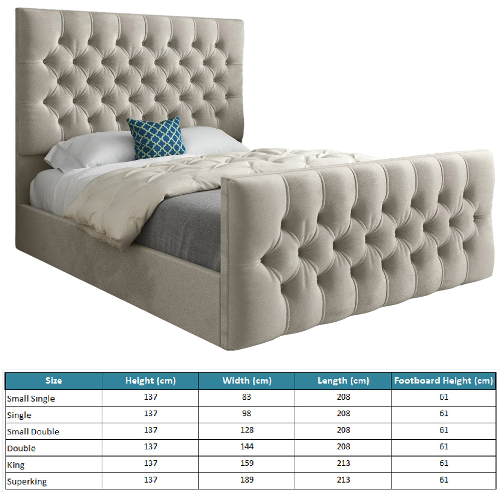 Novara Silver Double Velvet Upholstered Bed Frame with Pleated Chesterfield Headboard Image 7