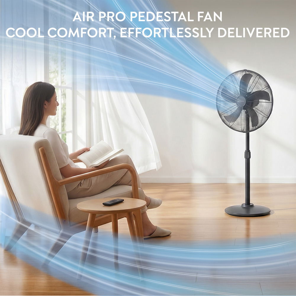 Air Pro Black Height Adjustable Oscillating Standing Pedestal Fan 16 inch Image 2