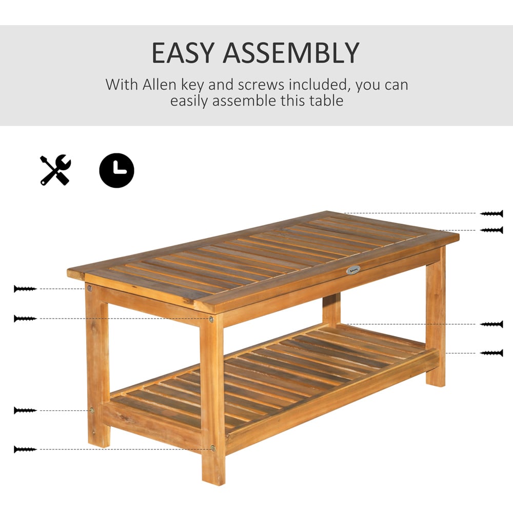 Outsunny Single Shelf Acacia Wood Teak Garden Coffee Table Image 6