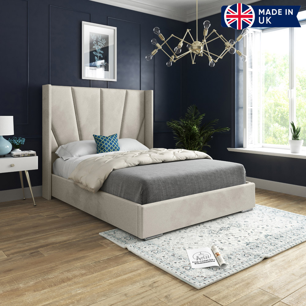 Bellini Silver Single Velvet Upholstered Bed Frame with Wide Curved Winged Headboard Image 6