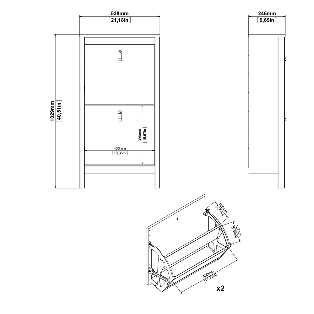 Florence Madrid 2 Flip Down Doors White Shoe Cabinet Image 9
