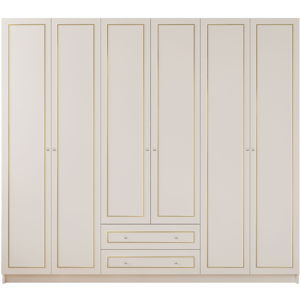 Evu MARIE 6 Door 2 Drawer Gold and White XL Wardrobe Image 3