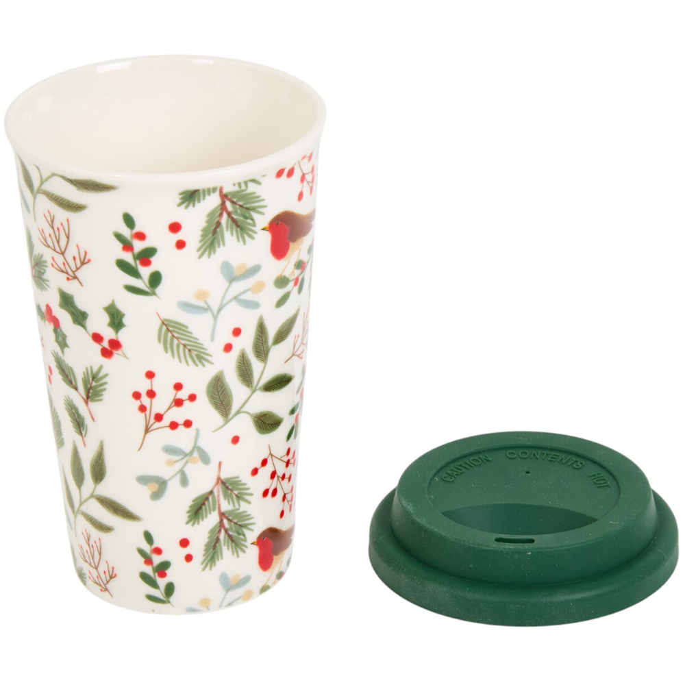 Merry Robin Ceramic Travel Mug with LidWhite Image 3
