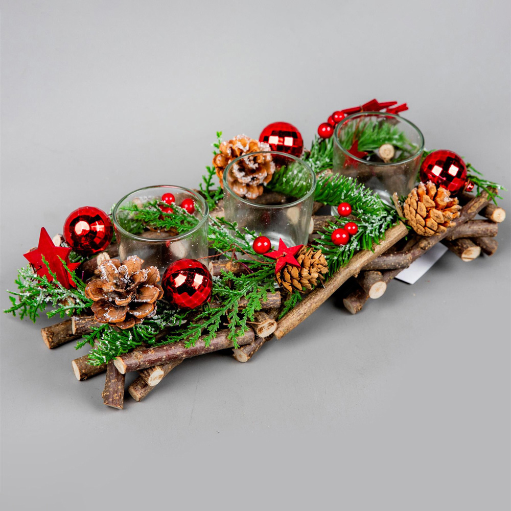 Shatchi Red Twig Triple Candle Holder 28cm Image 3