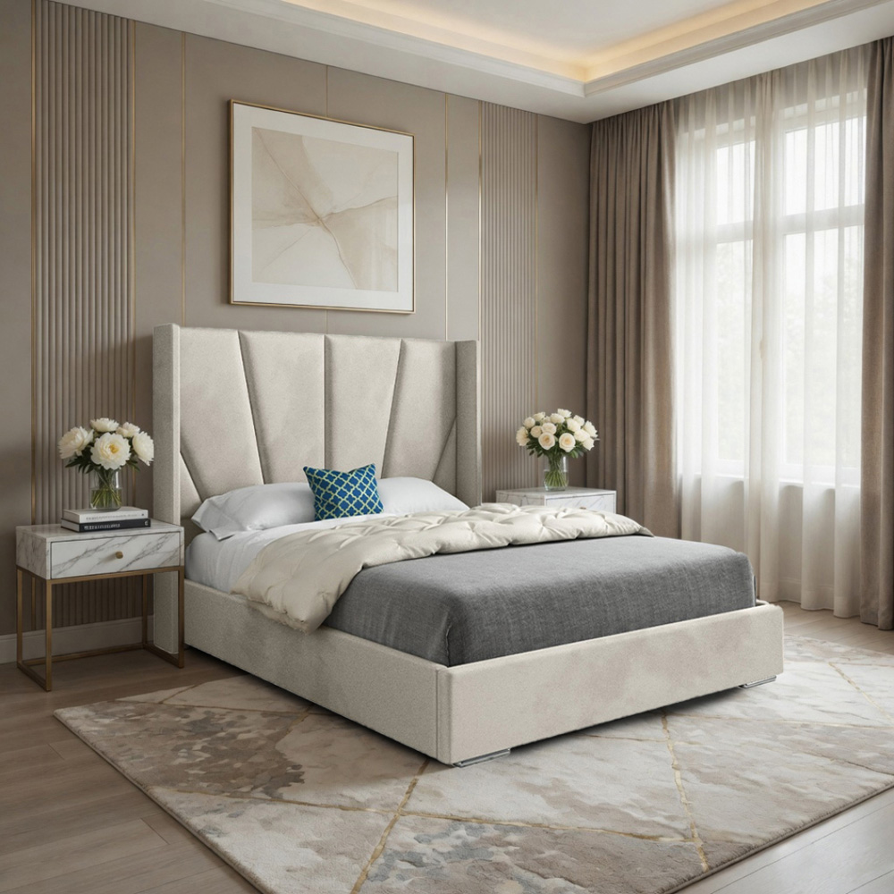 Bellini Silver Single Velvet Upholstered Bed Frame with Wide Curved Winged Headboard Image 5
