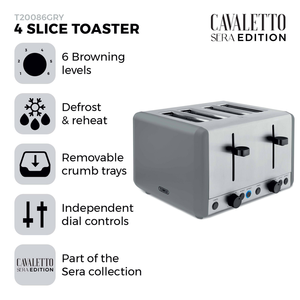Tower Sera EEJB328 Grey 4 Slice Toaster and 1.7L Kettle Set Image 7