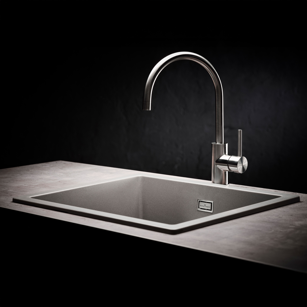 Reginox Amsterdam 50 GS Grey Silvery Single Square Bowl Granite Sink 460 x 560mm Image 2