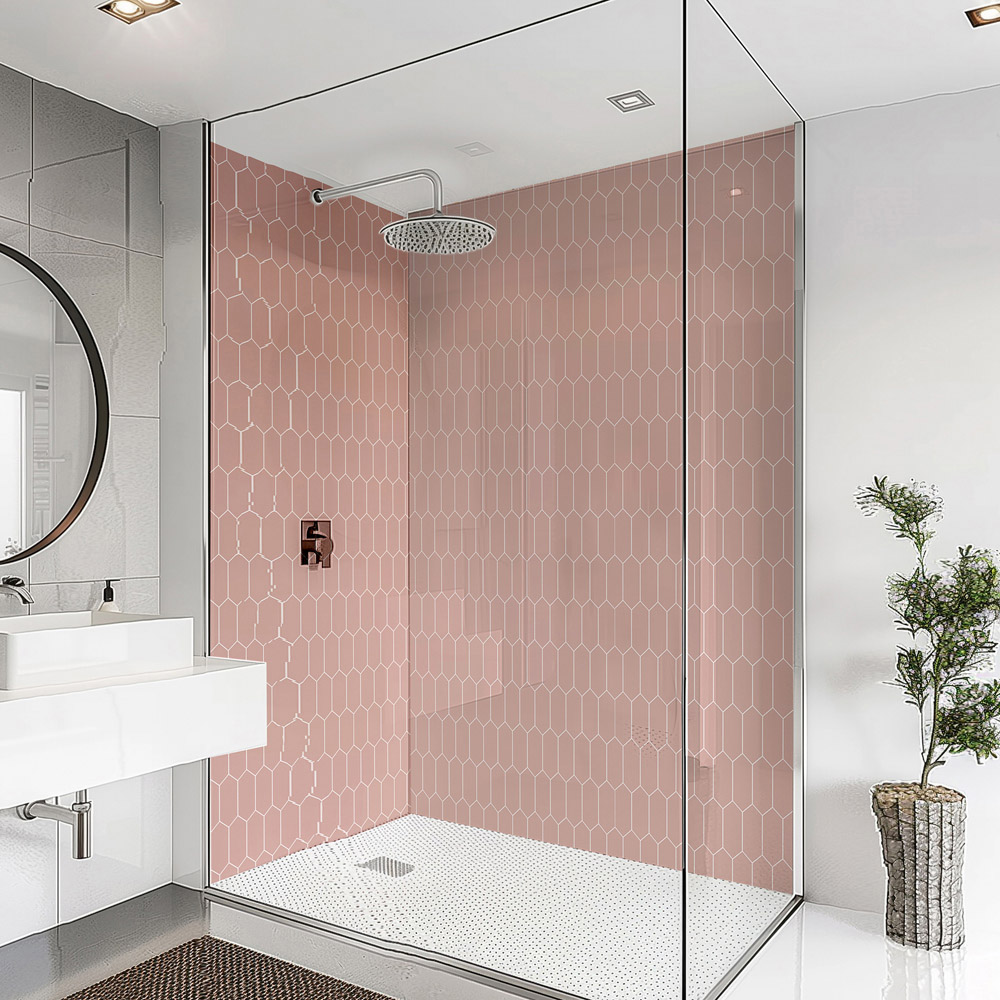 Splashbax Premium Artisan Blossom Pink Elongated Hexagon Di Bond Shower Panel 2400 x 800mm Image 1