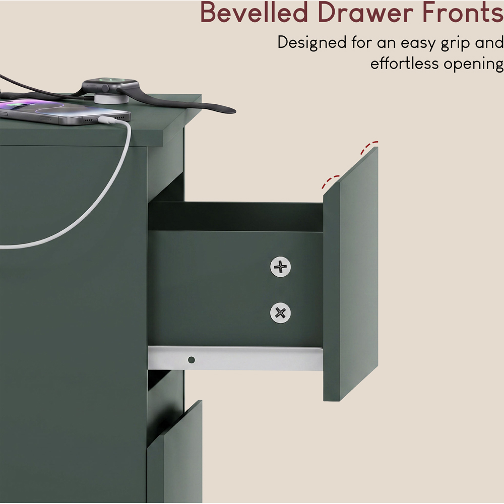 VIDA DESIGNS Denver 2 Drawer Green Bedside Chest with Power Outlet Image 7