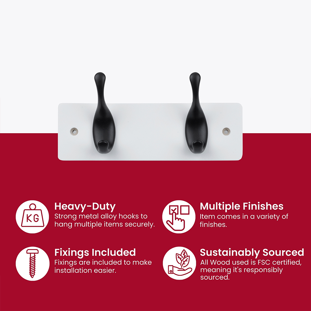 Headbourne White and Black 2 Hook Coat Rail Image 4