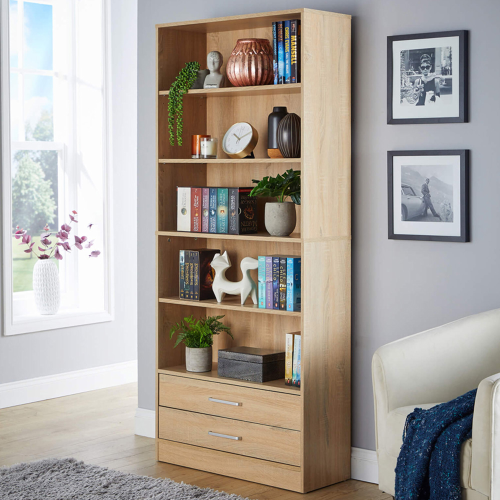 Home Source Clara 2 Drawer 5 Shelf Oak Bookcase Image 1