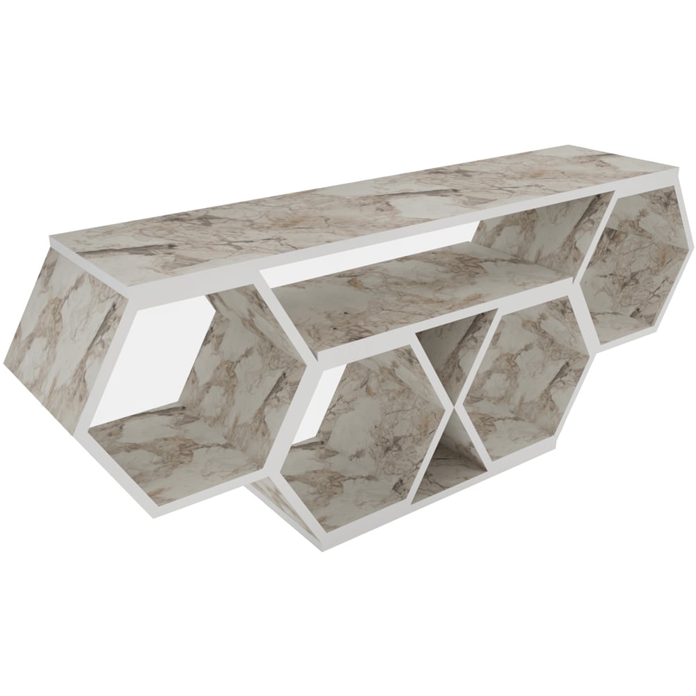 Decorotika Honey White Marble Effect Wide Hexagonal TV Unit Image 2