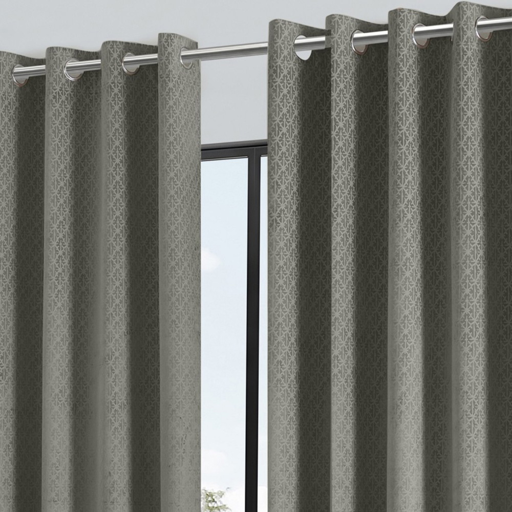 Alan Symonds Temple Silver Velvet Blackout Ring Top Eyelet Curtains 168 x 183cm Image 2