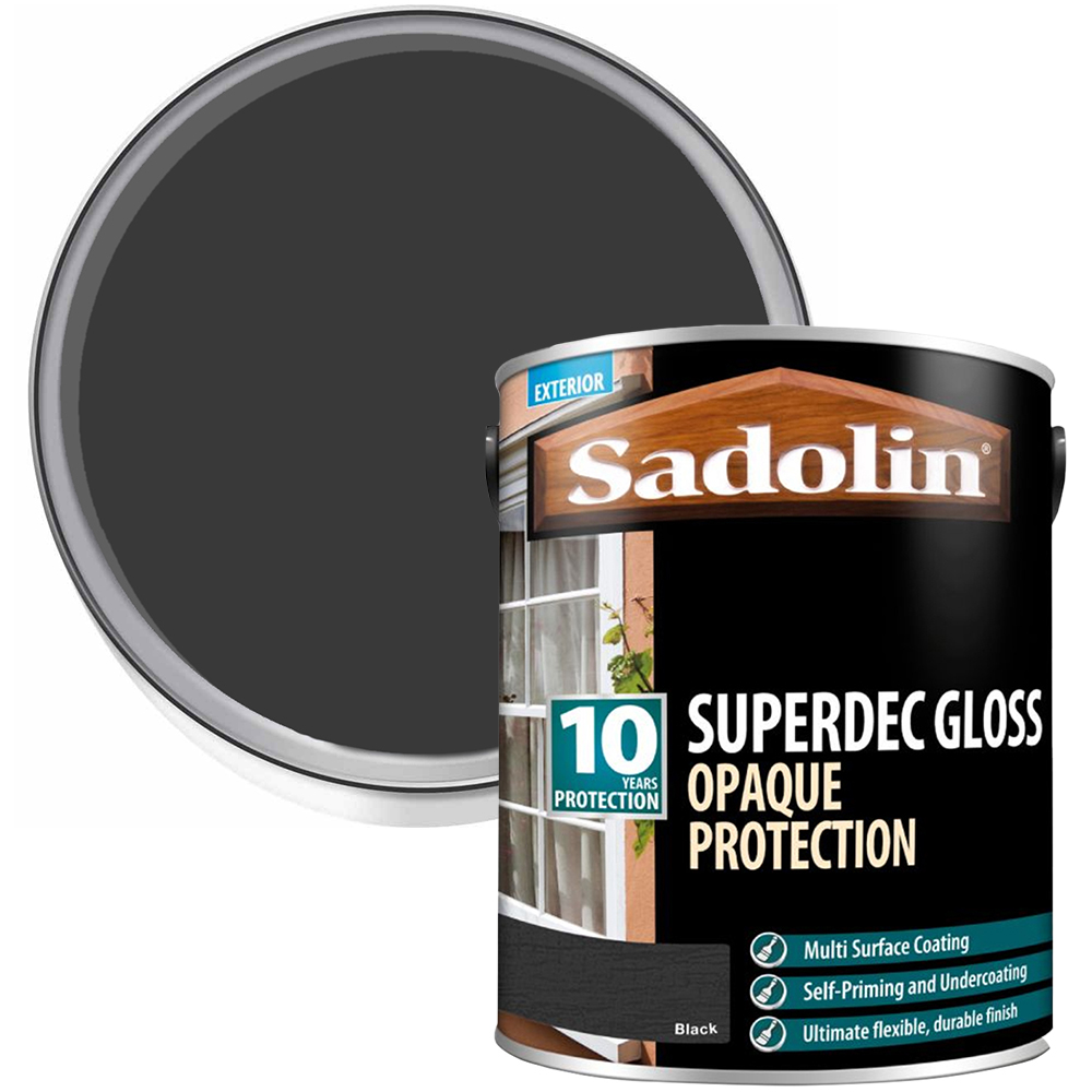 Sadolin Superdec 10 Year Black Gloss Finish Exterior Woodstain 5L Image 1