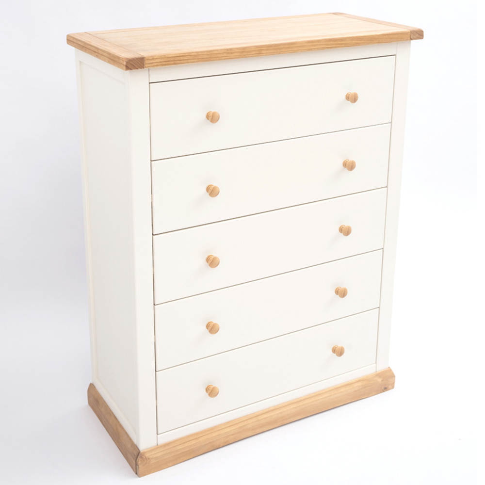 Cabinet Bits Trevi 5 Drawer White Wood Knob Chest of Drawers Image 4