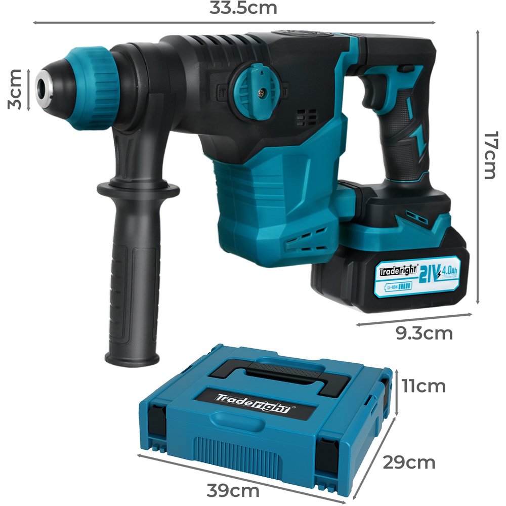 Traderight HW0302-UK SDS Plus Cordless Rotary Hammer Drill with Accessories 21V Image 9