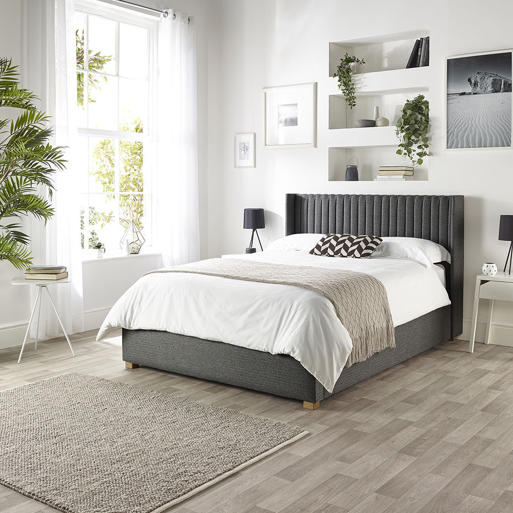 Catherine Lansfield Soho Super King Size Charcoal Twill Ottoman Wing Bed Image 4