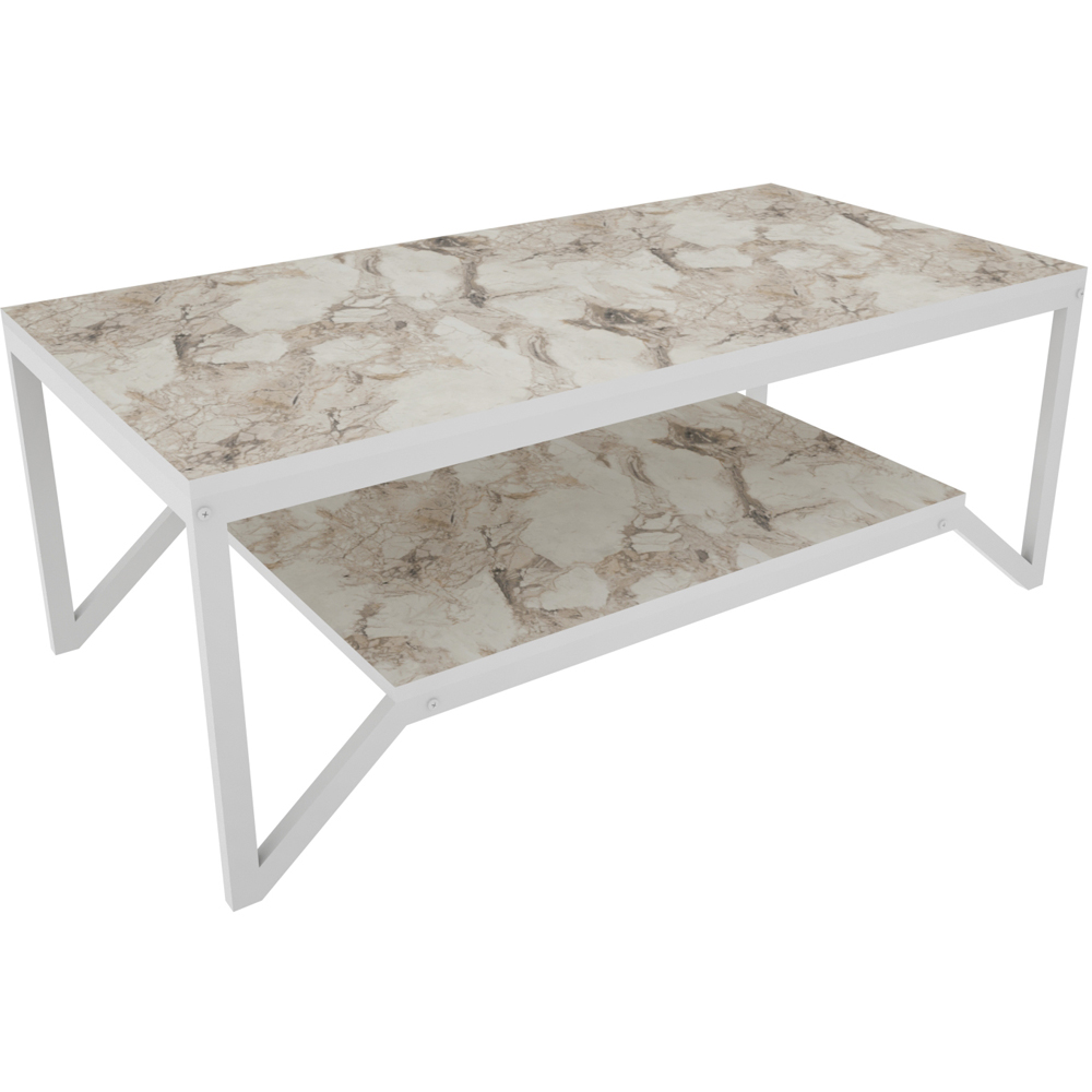 Decorotika Flora Single Shelf White Marble and White Modern Coffee Table Image 2