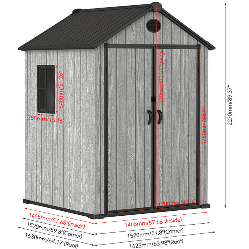 Living and Home 6 x 6ft Grey Apex Garden Tool Shed Image 8