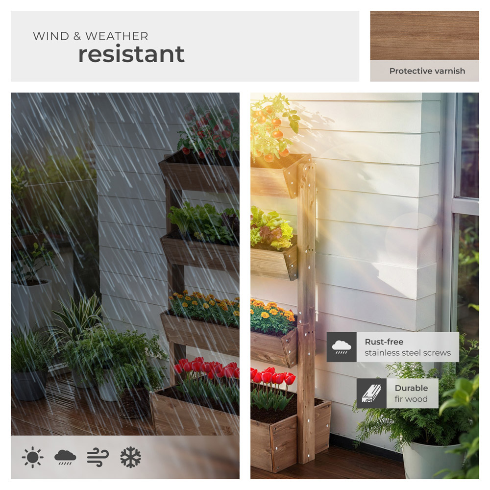 tectake Flora 5-Tier Brown Rustic Wooden Vertical Planter 85 x 45 x 140cm Image 7