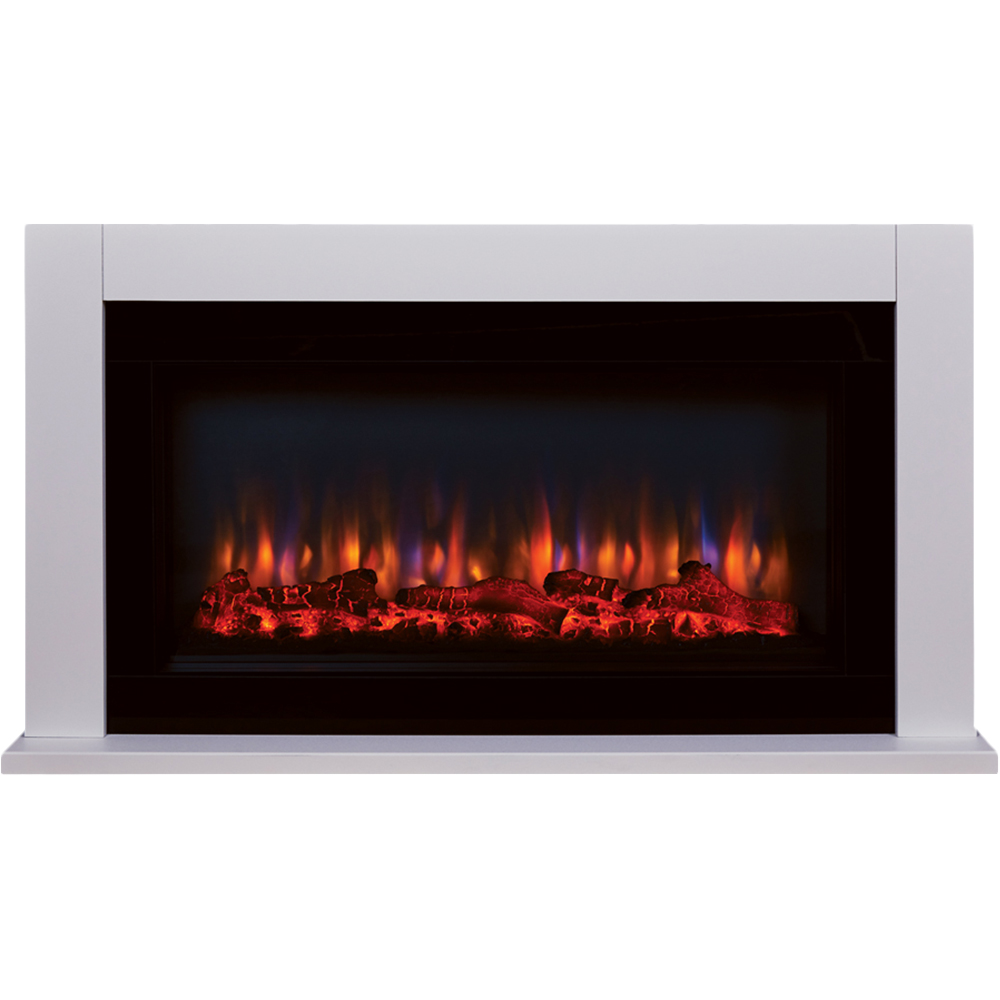 Suncrest Lumley White and High Gloss Black Textured Electric Suite Image 1