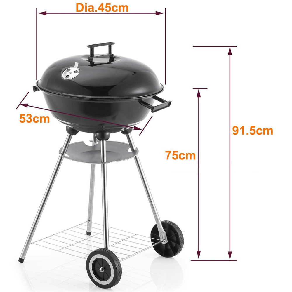 House of Home 18 inch Black Kettle Charcoal BBQ with Wheel Image 8