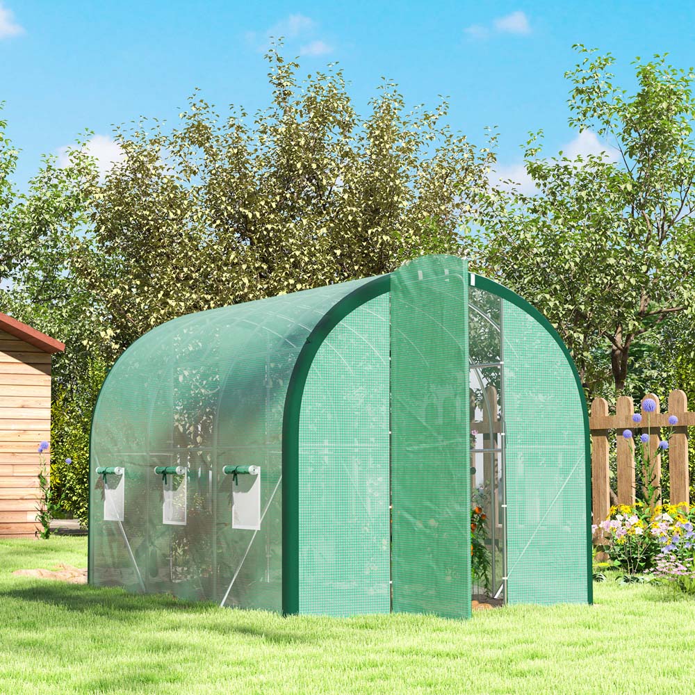 Outsunny 6.5 x 9.8ft Green Tunnel Greenhouse with Hinged Door Image 3