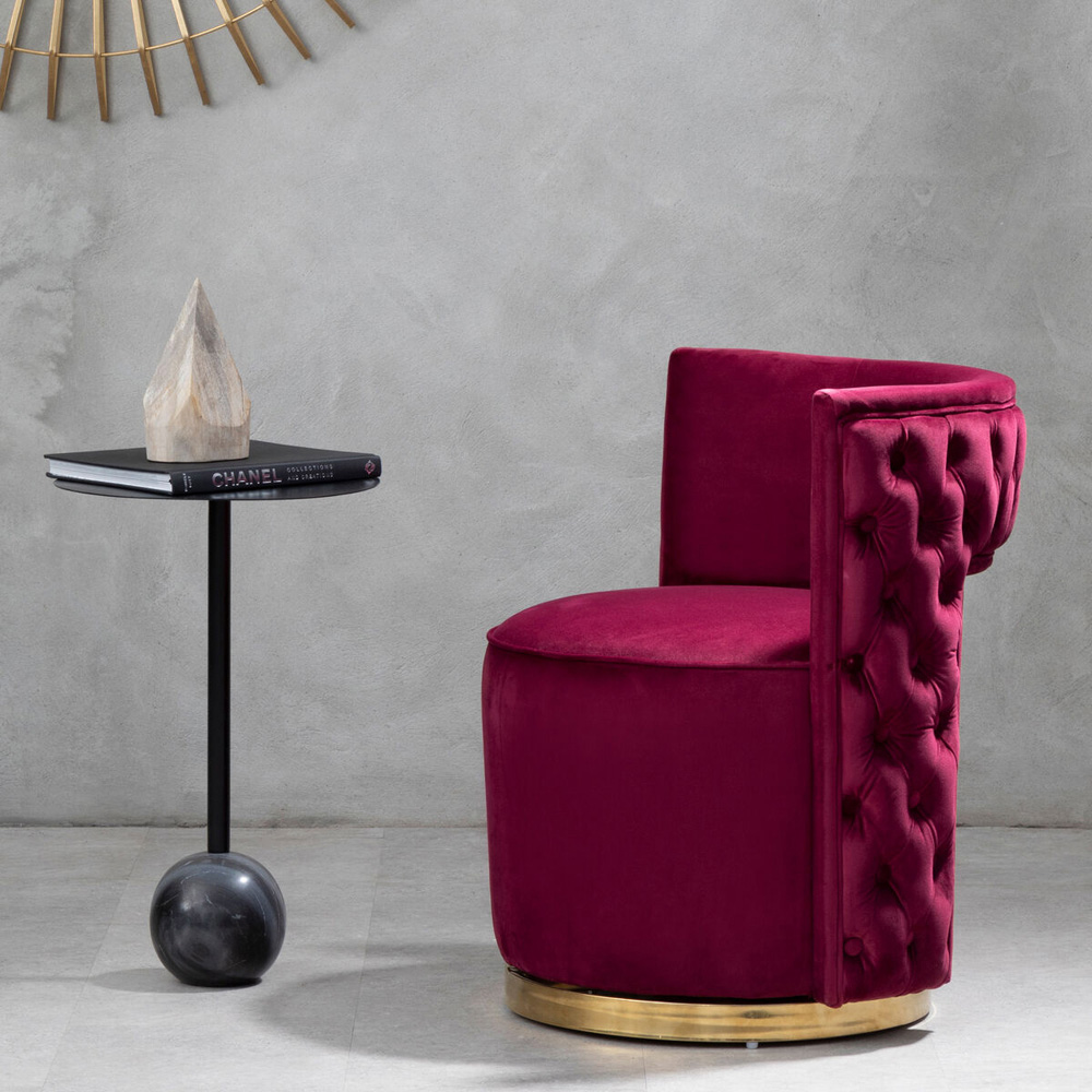 Premier Housewares Bola Red Wine Velvet Swivel Accent Chair Image 3