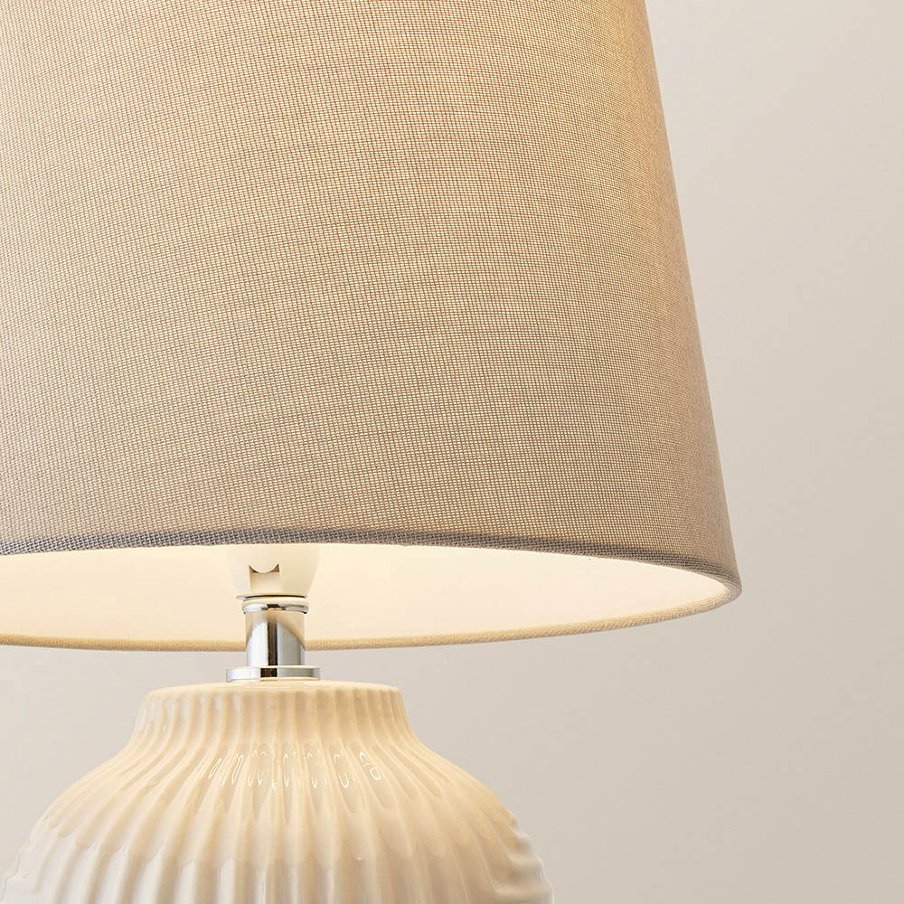 ValueLights Harrison Tapered Shade Grey Geo Ribbed Pattern Gloss Medium LED Table Lamp Image 3