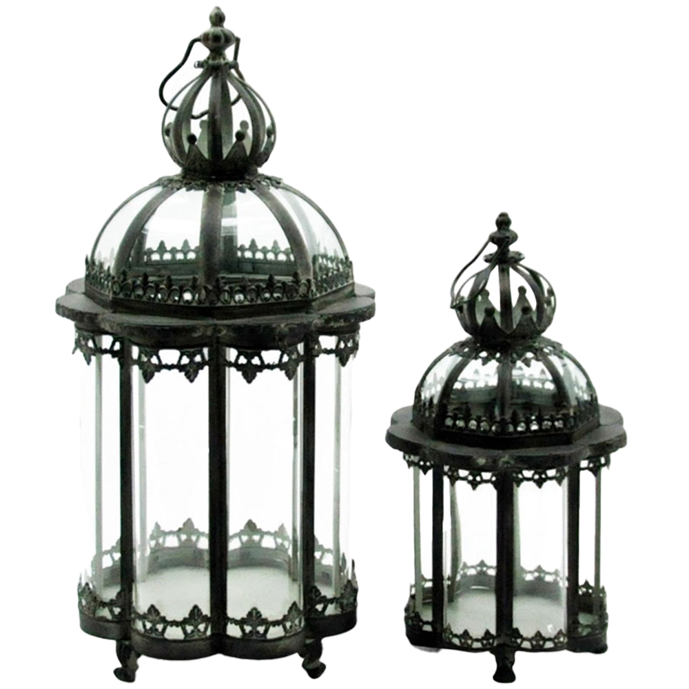 Acacia Home Set of 2 Green Metal Garden Lanterns Image 1