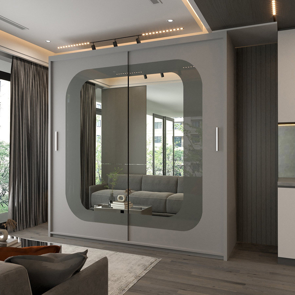 Sliding Wardrobes 4U Chelsea 2 Door Grey Central Curved Mirrored Wardrobe Image 3
