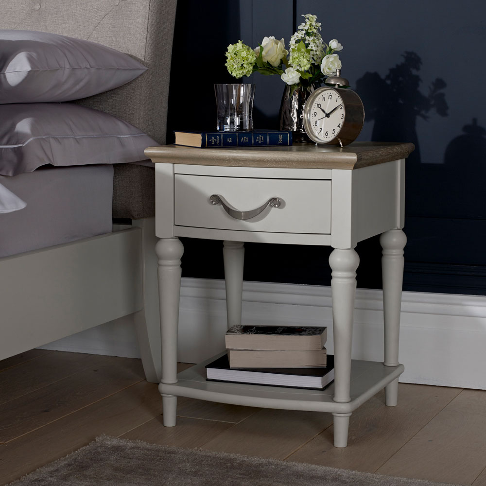Bentley Designs Montreux Single Drawer Single Shelf Grey Washed Oak and Soft Grey Nightstand Image 6