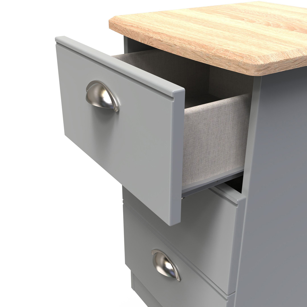 Crowndale Victoria 3 Drawer Dusk Grey and Oak Bedside Cabinet Image 5