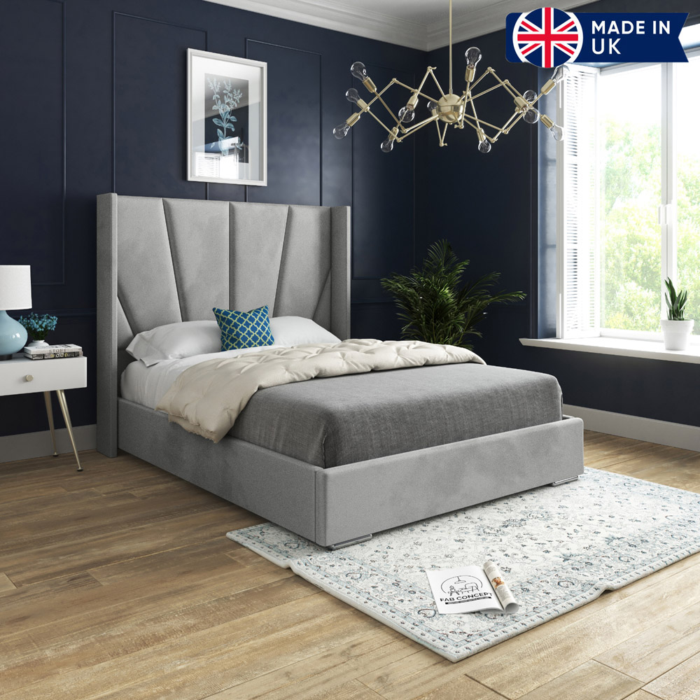 Bellini Grey Super King Size Velvet Upholstered Bed Frame with Wide Curved Winged Headboard Image 6
