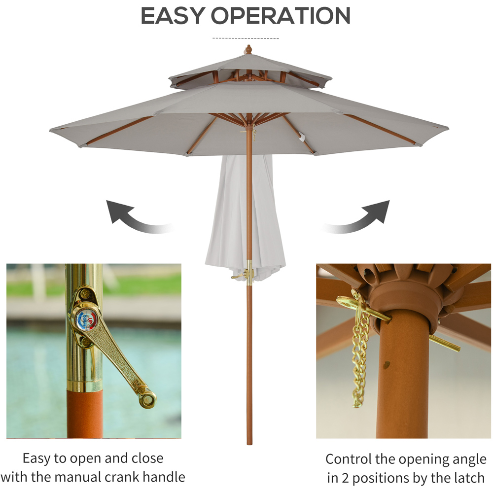 Outsunny Grey Double Tier Wooden Parasol 2.7m Image 6