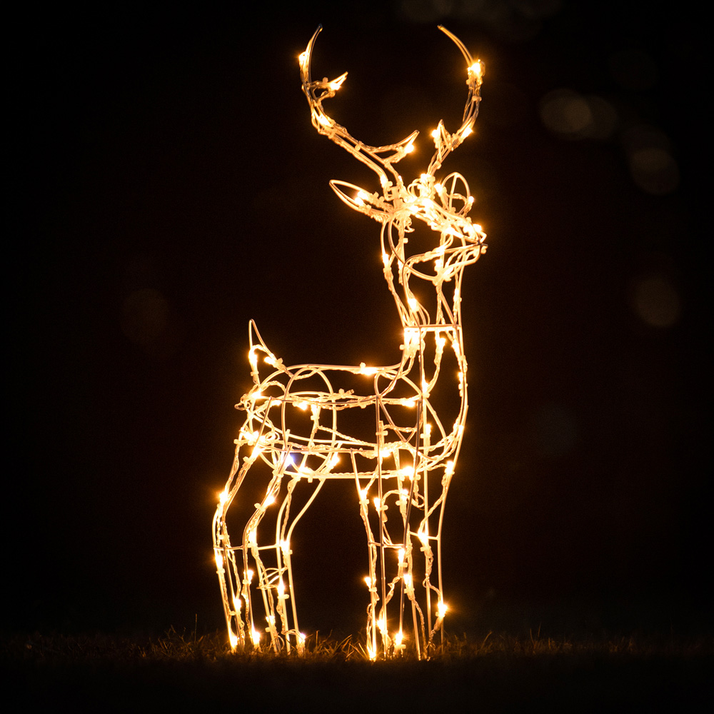 The Christmas Centre 90 LED White Wire Light-Up Small Stag Reindeer 60cm Image 4