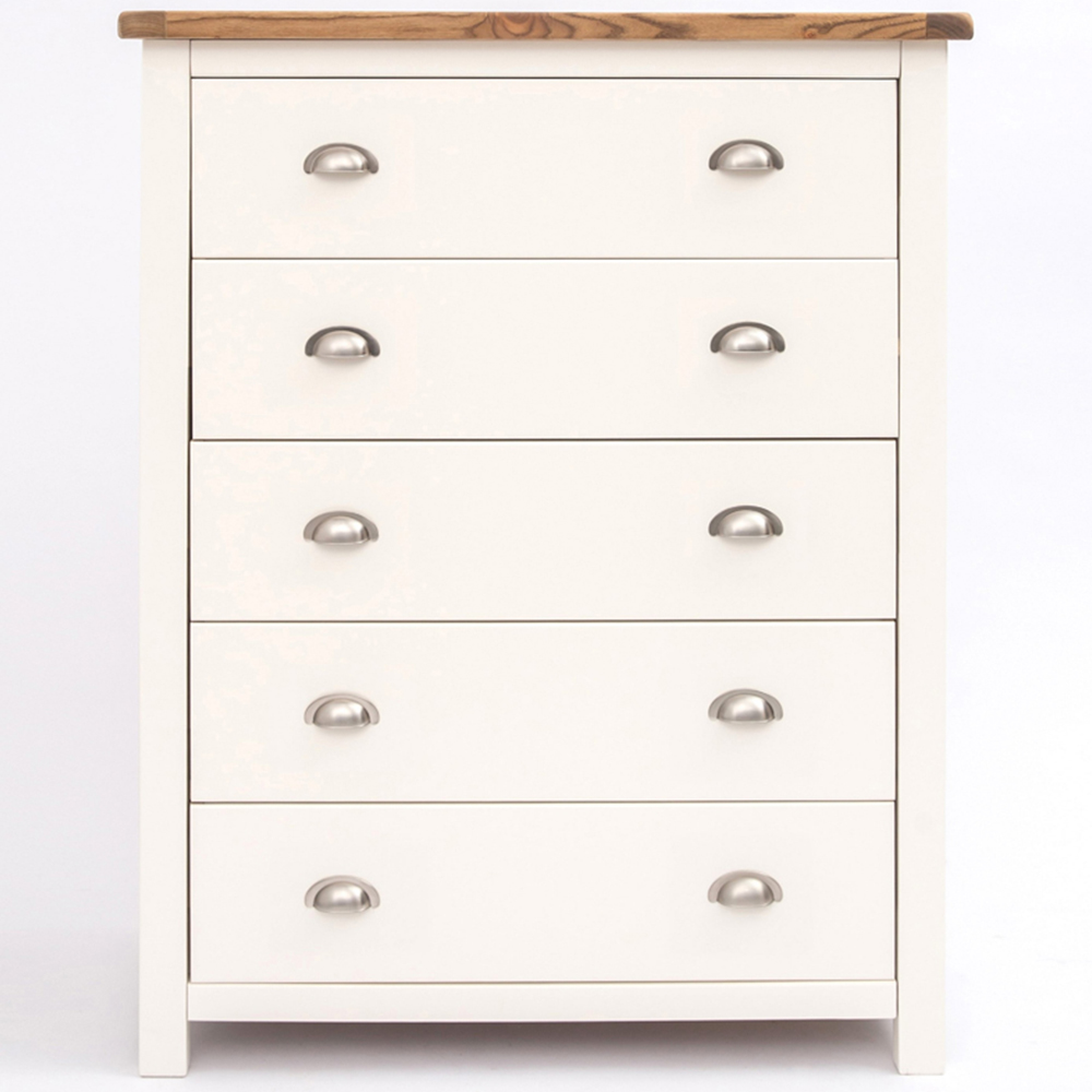 Cabinet Bits Lovere 5 Drawer White Chrome Cup Handle Chest of Drawers Image 2