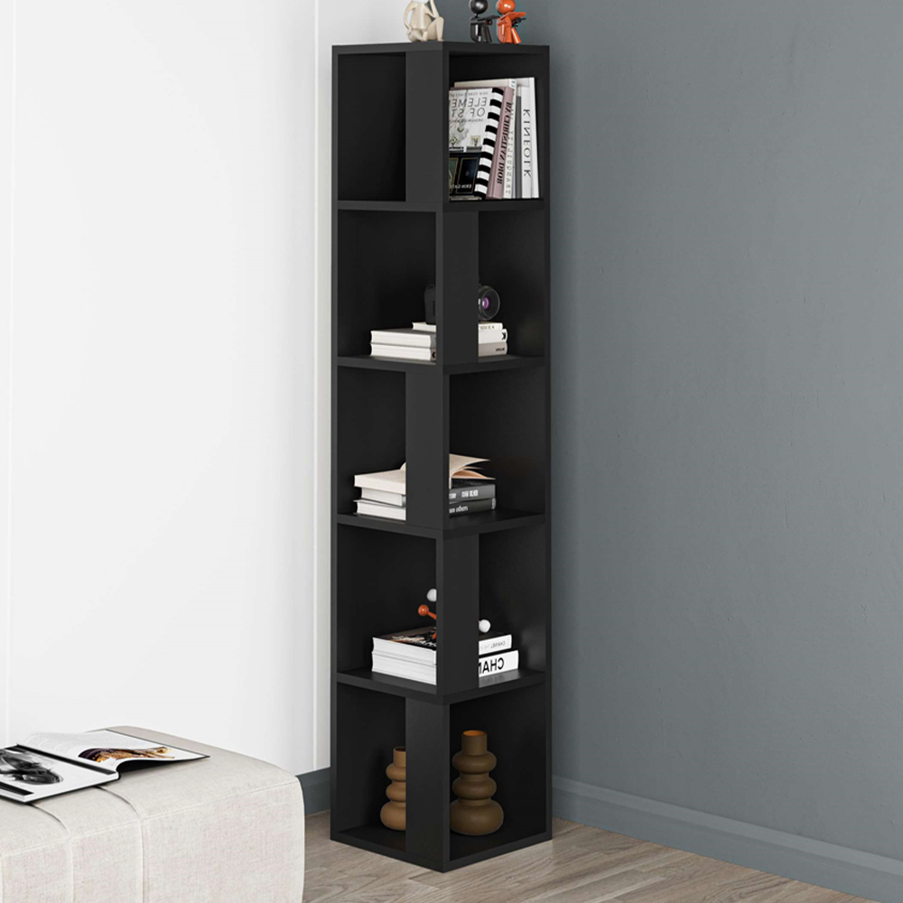 Decortie Piano Black Marble Effect 3 Tier Tall Corner Bookcase Display Unit Image 1