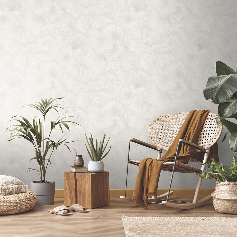 Erismann Stunning Ginkgo Flower White Metallic Vinyl Wallpaper Image 3
