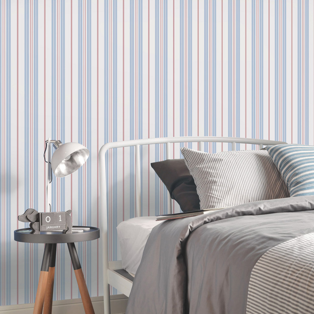 Galerie Deauville 2 Striped Light Blue White and Red Wallpaper Image 3