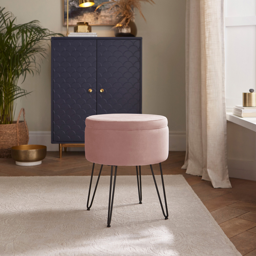 GFW Avery Blush Pink Velvet Storage Stool Image 6