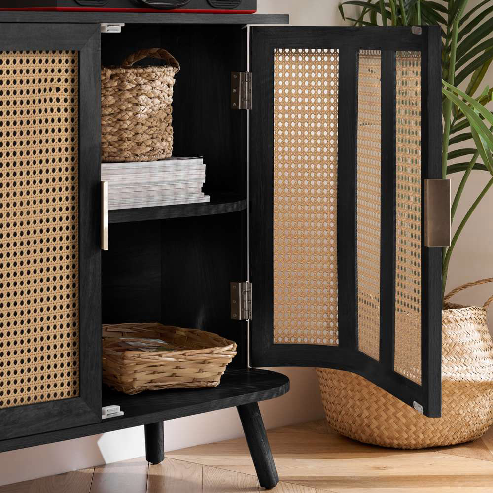 Birlea Noah 2 Door Black Rattan Sideboard Image 7