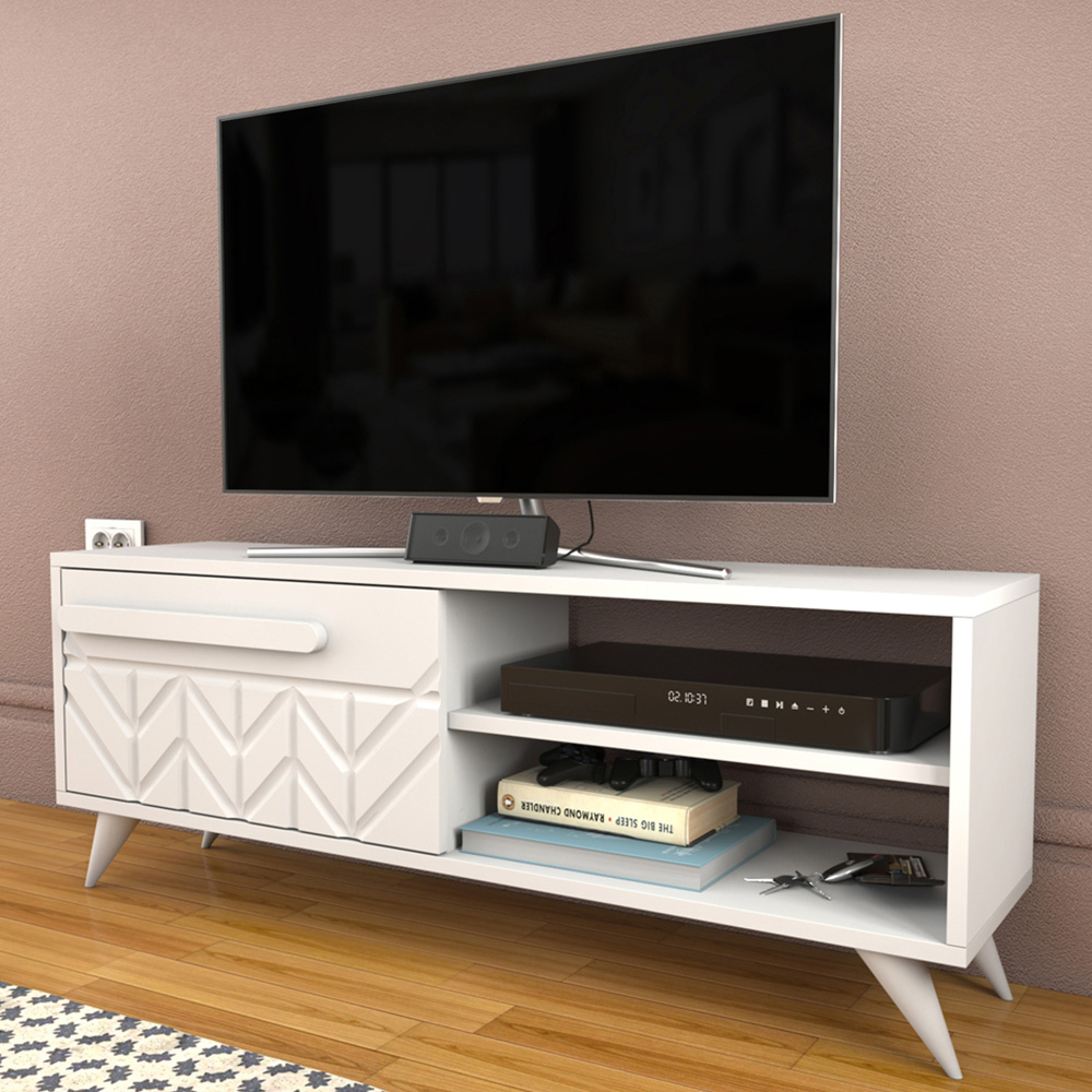 Decorotika Venice Single Door 2 Shelf White TV Unit Image 7
