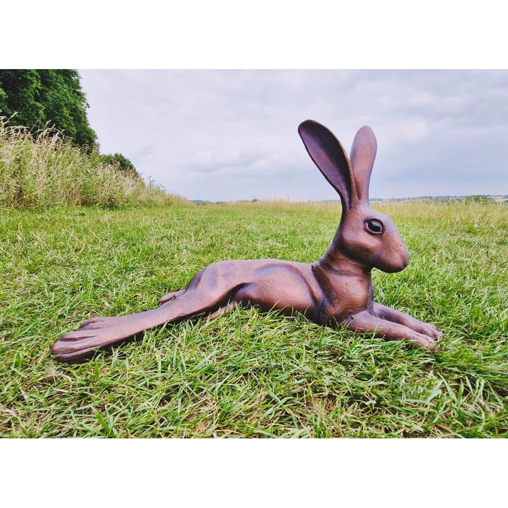 Inspirational Gifting Laying Hare Cast Aluminium Garden Ornament Image 3
